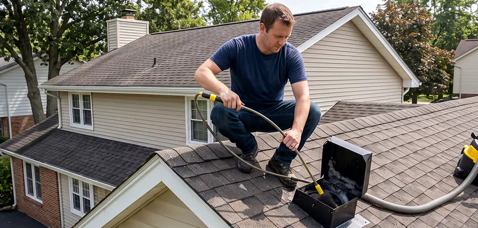 Multi-Story Roof Dryer Vent Cleaning in Amarillo